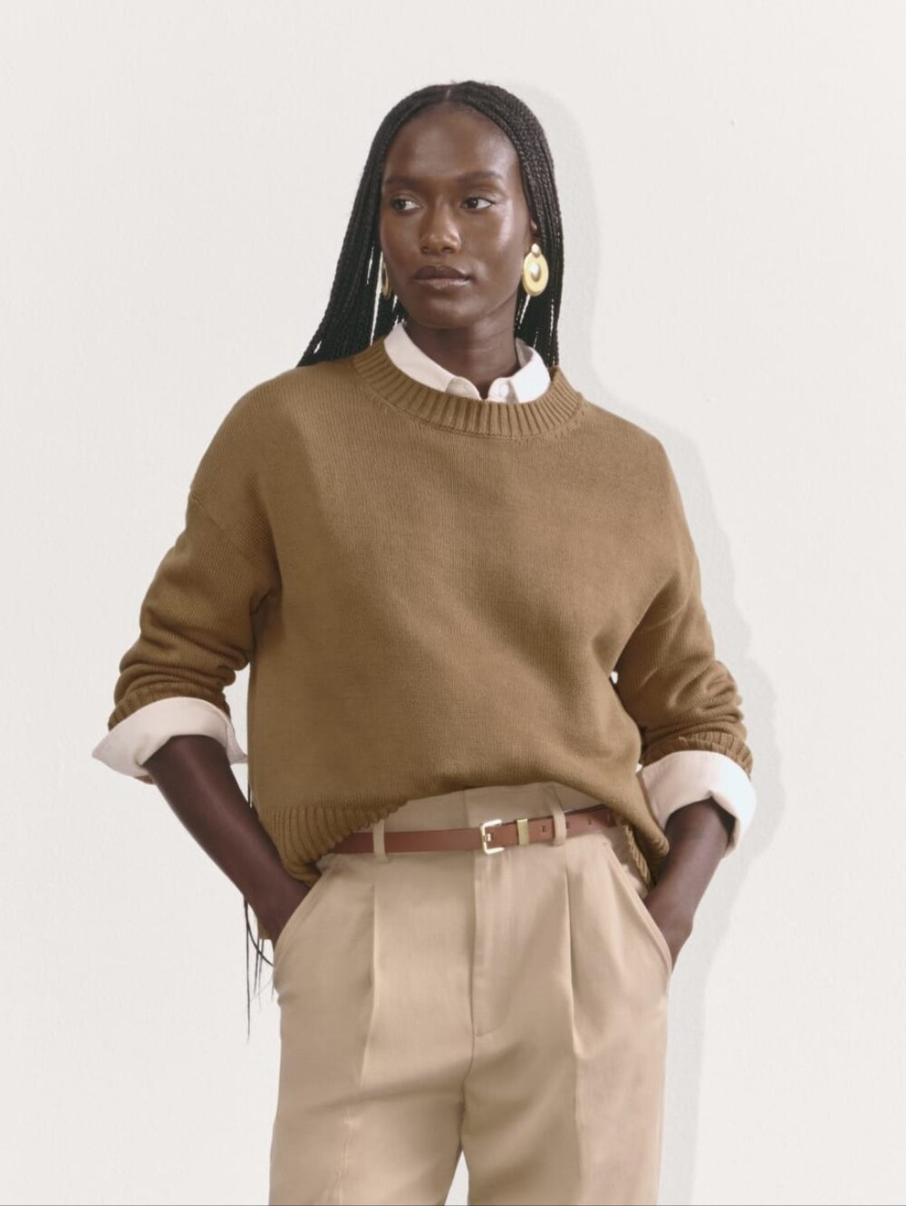 Everlane The Boxy Sweater Organic Cotton, Camel Brown